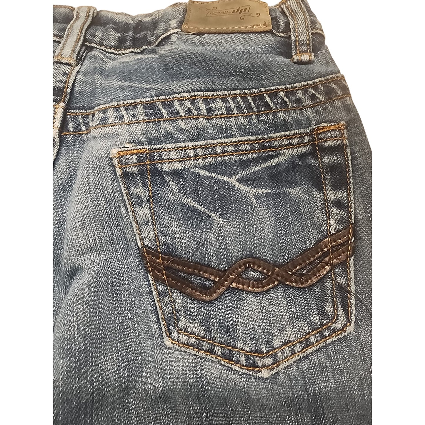 Urban Up Premium Jeans Bootcut Kids Size 8 Blue Denim Adjustable elastic waistband.