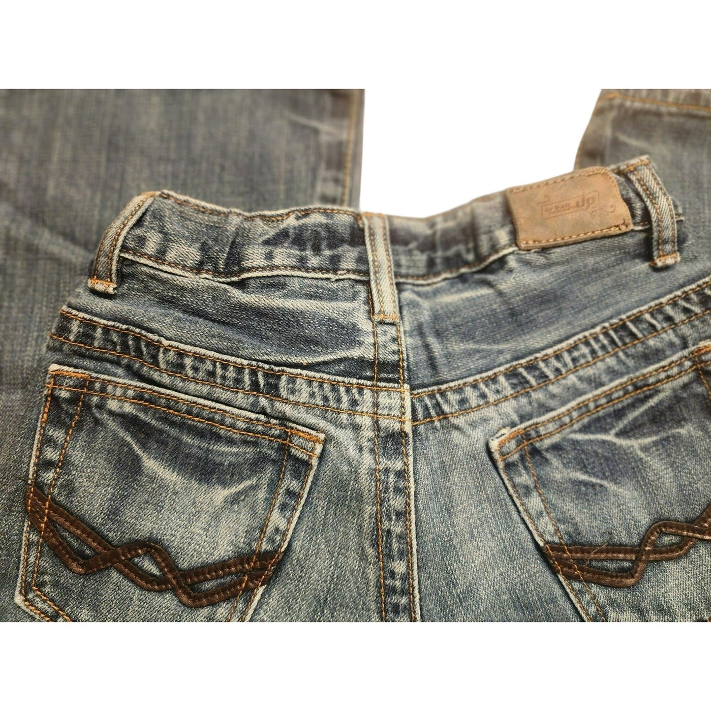 Urban Up Premium Jeans Bootcut Kids Size 8 Blue Denim Adjustable elastic waistband.