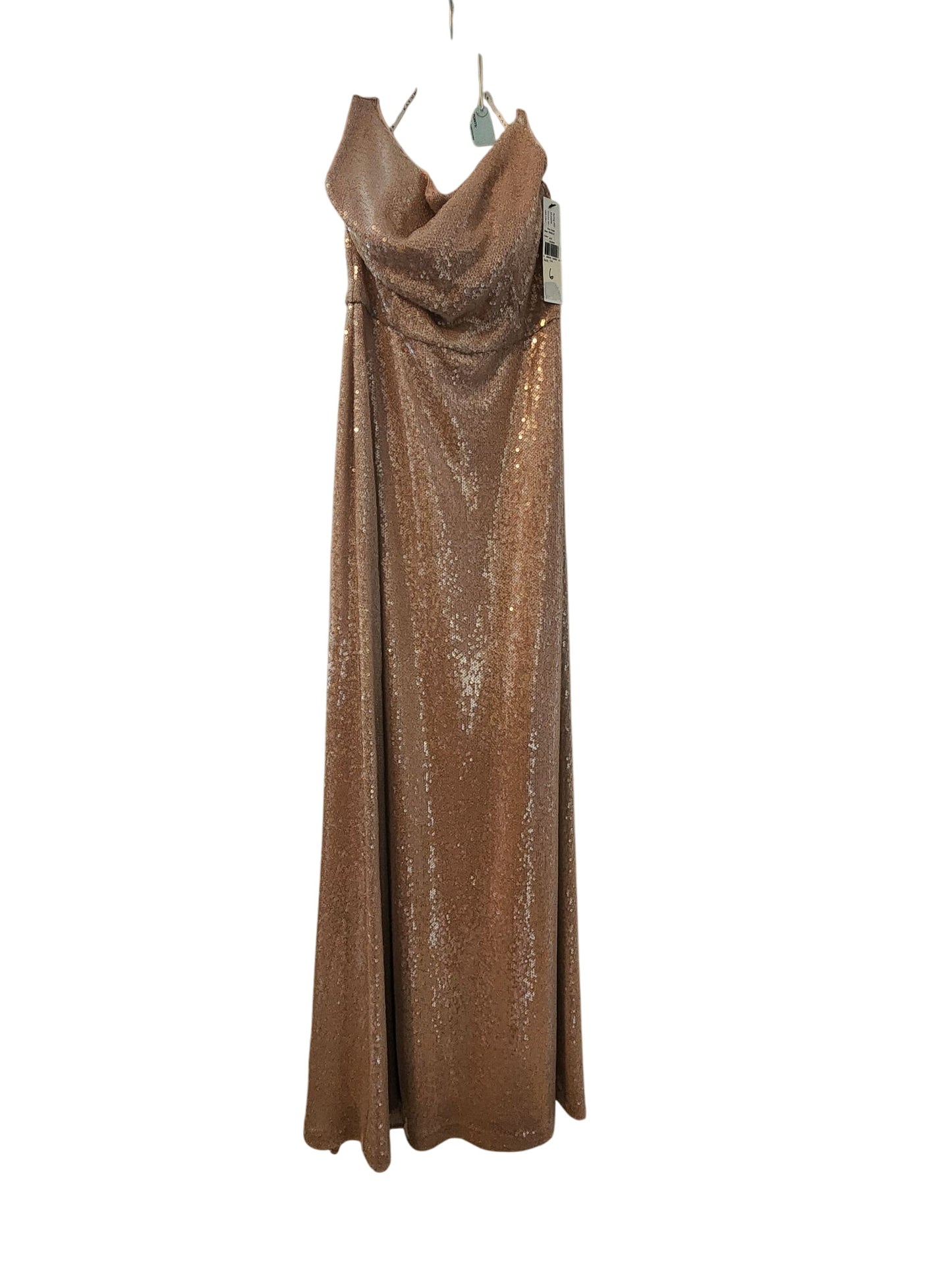 Kay Unger Sequined Champagne Gold Evening Gown dress With Cowl Neckline.