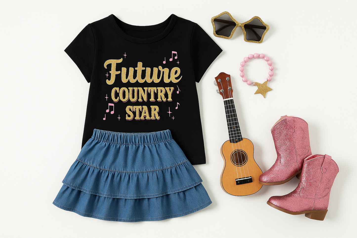 Baby And Toddler Girls Country Star Graphic Tee - black