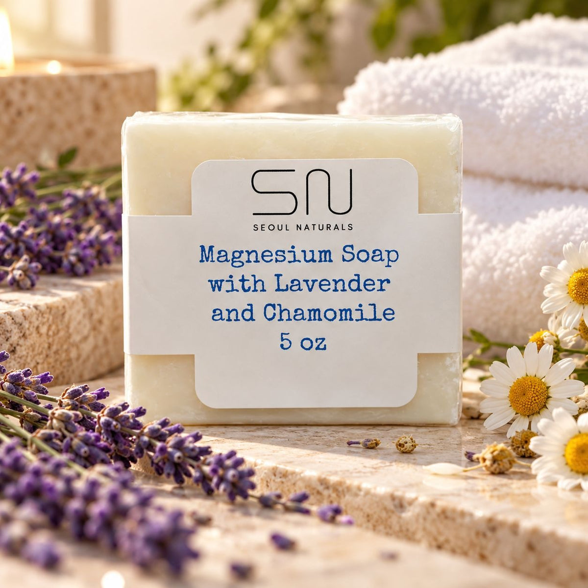 Seoul Naturals Magnesium Soap with Lavender & Chamomile – 5 oz | Relaxing Bath & Body Bar
