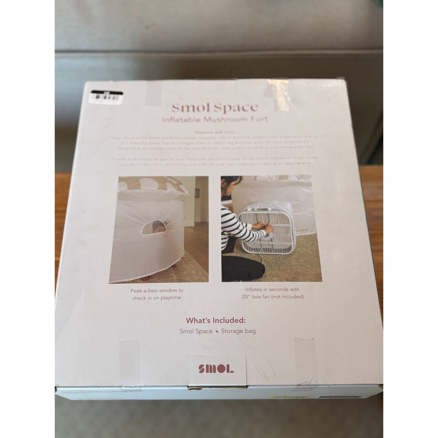 SMOL Space Inflatable Mushroom Fort 4 X 4 X 5 With Storage Bag For Kids Ages 3+