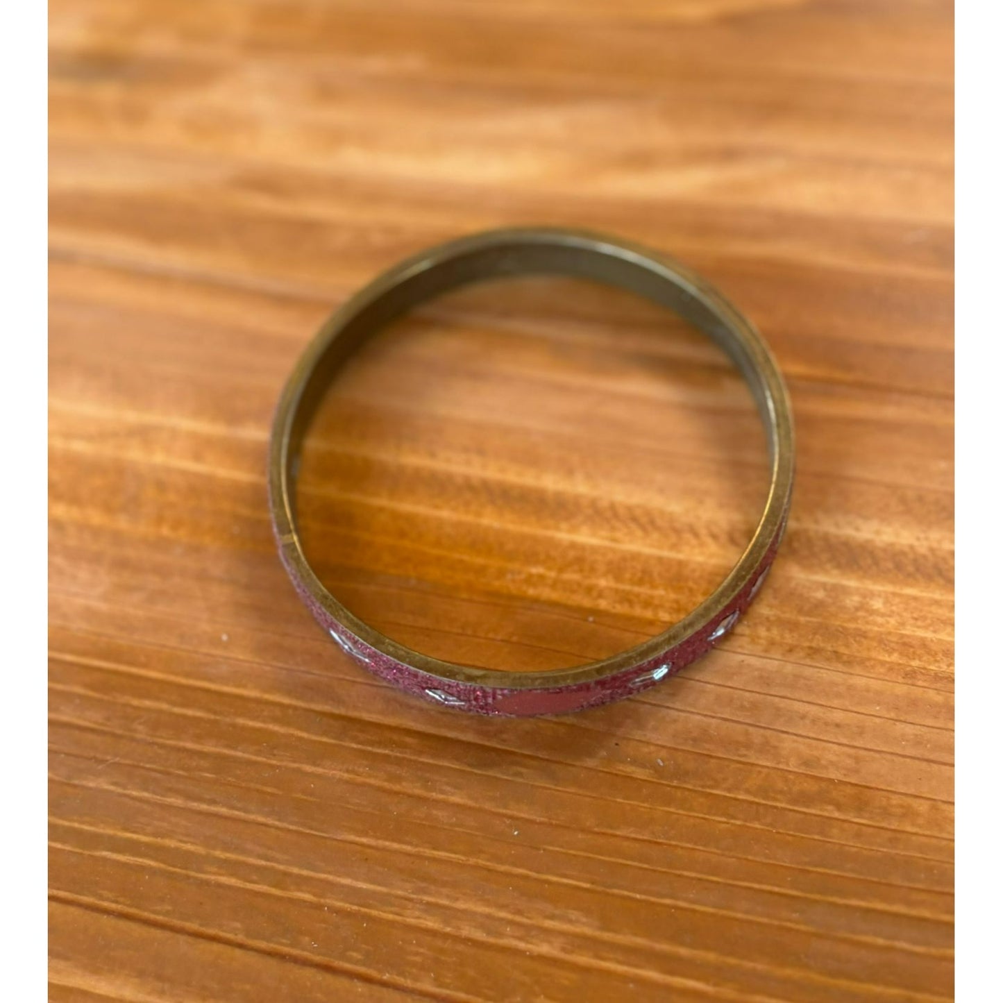 Vintage Gold Tone Pink Glitter Mirror Pieces Bangle Bracelet