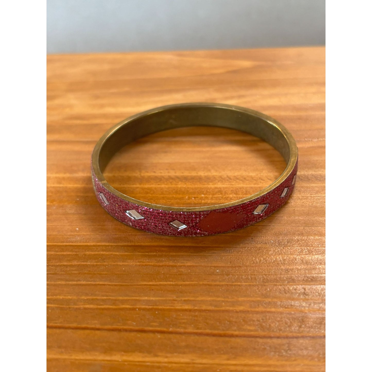 Vintage Gold Tone Pink Glitter Mirror Pieces Bangle Bracelet