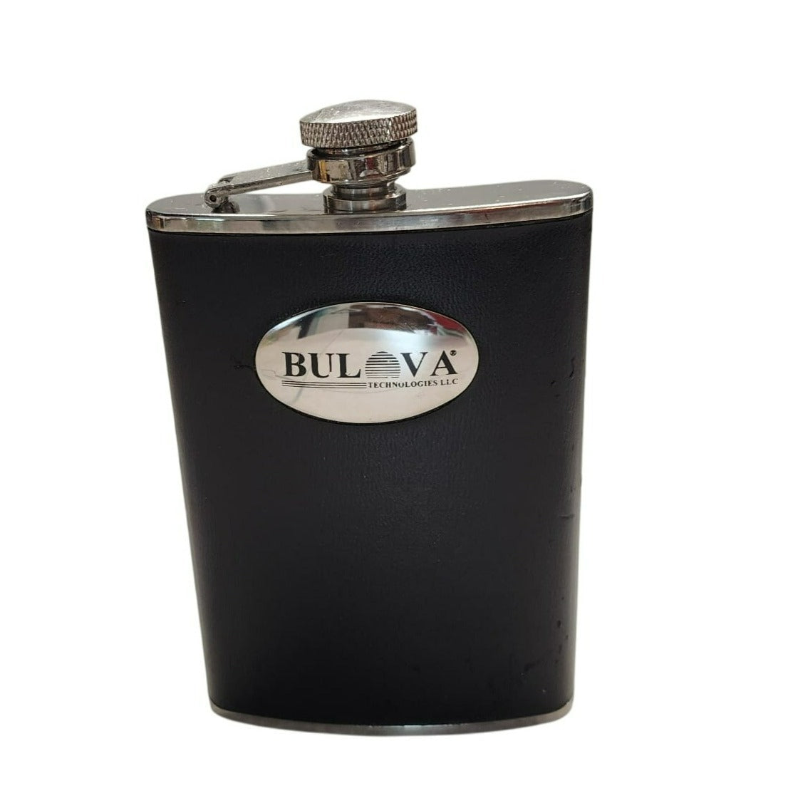 Bulova 8Oz Black & Silver Stainless Steel Hip Flask With Secure Screw Cap