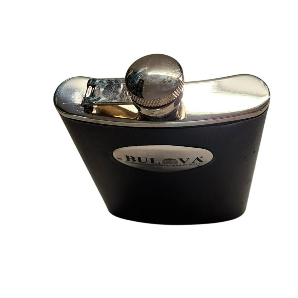 Bulova 8Oz Black & Silver Stainless Steel Hip Flask With Secure Screw Cap