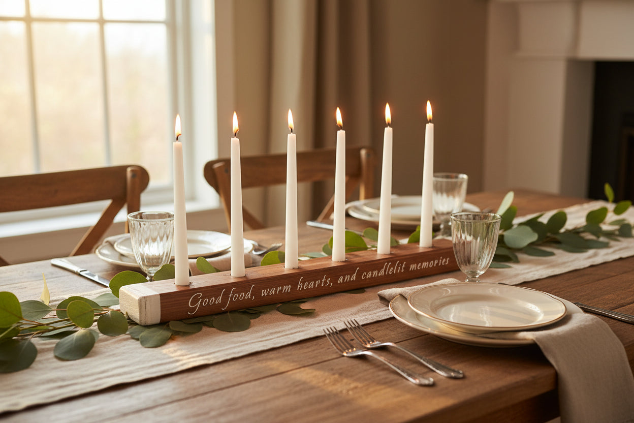 Wooden Candelabra Centerpiece With Various Personalized Messages