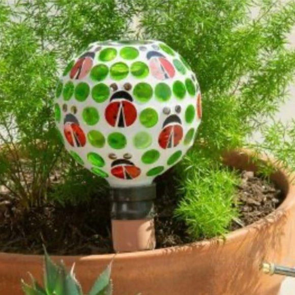 Evergreen set of 2 Mosaic watering globe with coordinated mister set, Ladybug