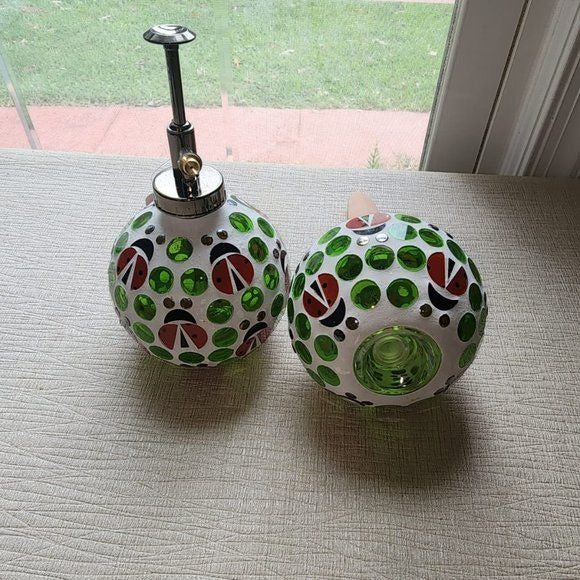 Evergreen set of 2 Mosaic watering globe with coordinated mister set, Ladybug
