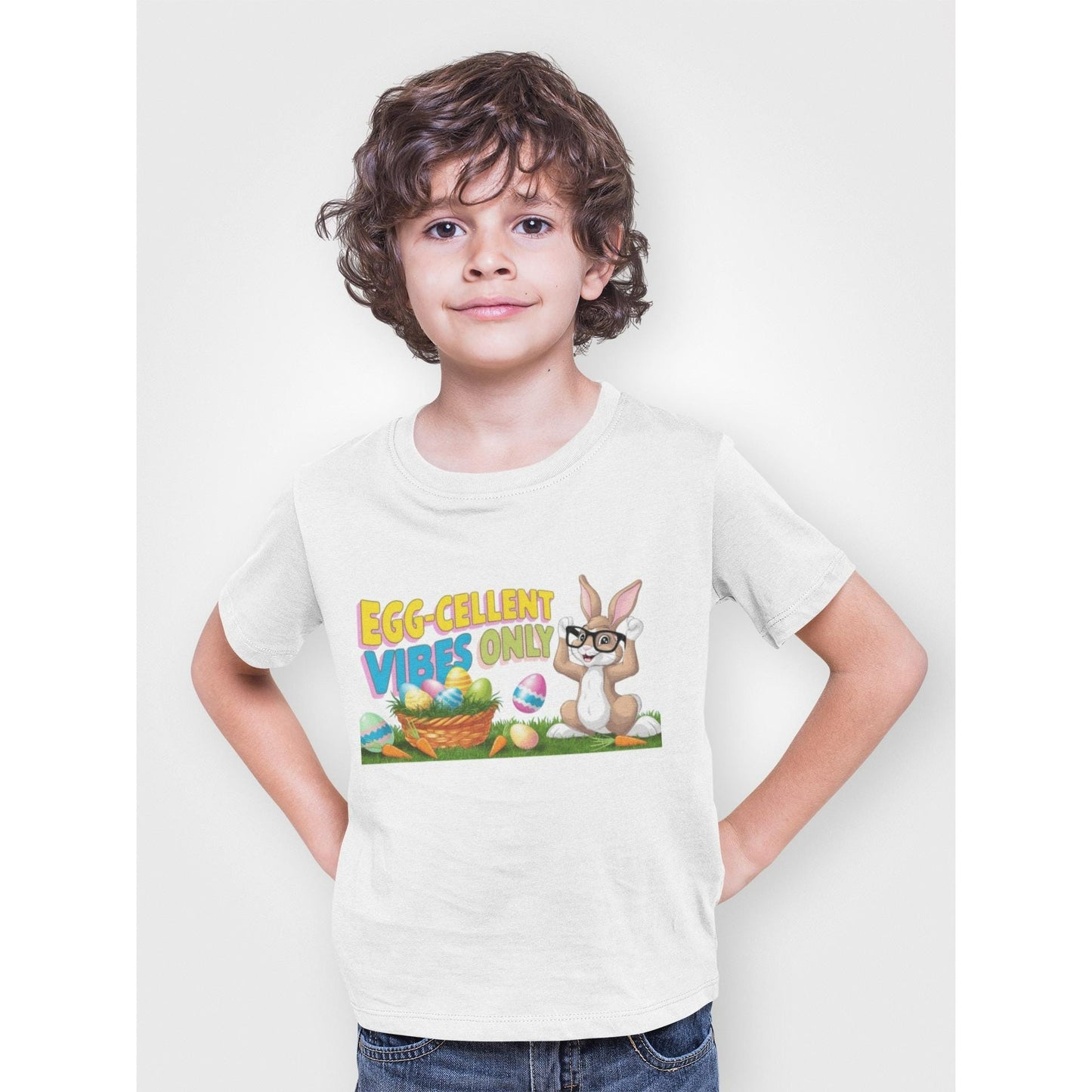 Egg-cellent Vibes Only Kids Tee - Perfect for Easter, Playdates, Birthdays, Spring Celebrations, Fun Outfits