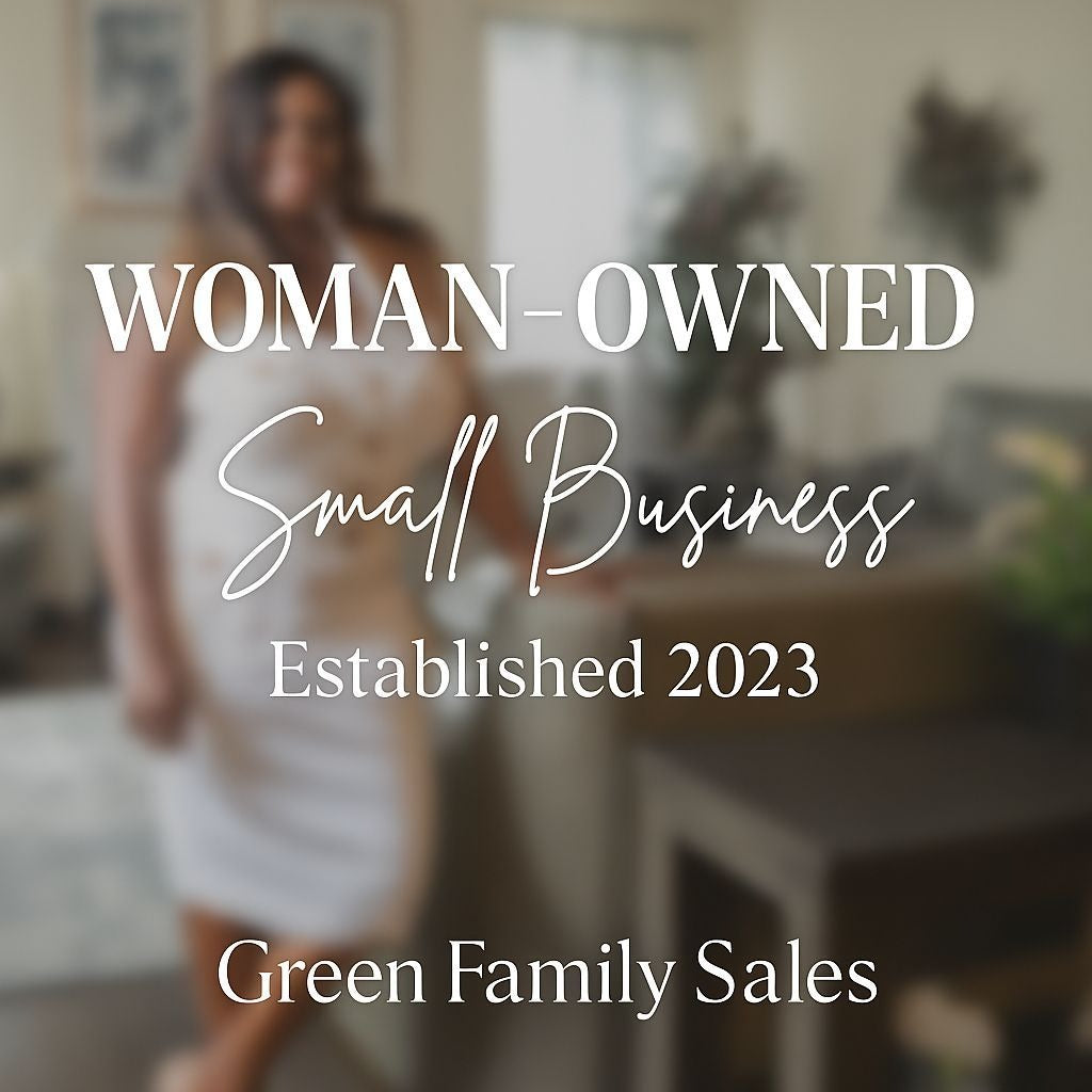 Woman-Owned Small Business Established 2023 Green Family Sales image promoting entrepreneurship and local business.