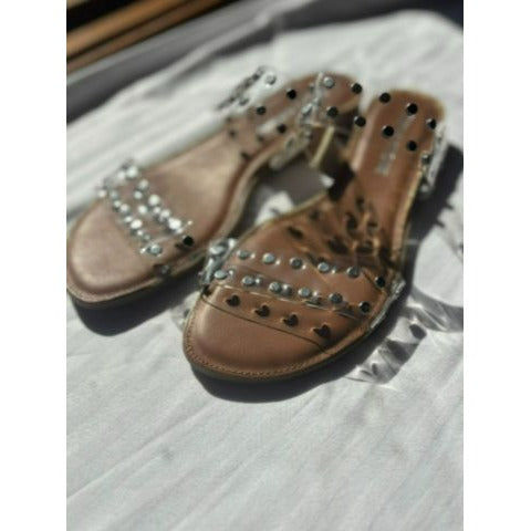 Sun + Stone Womens Studded Slide Sandals GRAY