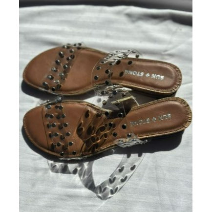 Sun + Stone Womens Studded Slide Sandals GRAY