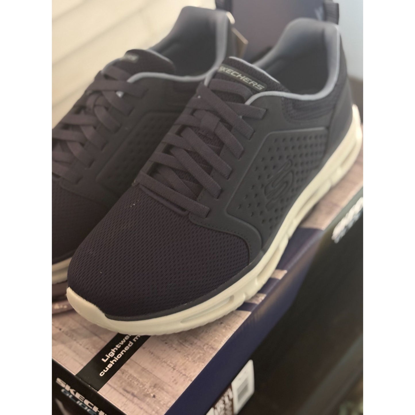 Skechers Mens Classic Fit Navy Sneakers With Memory Foam