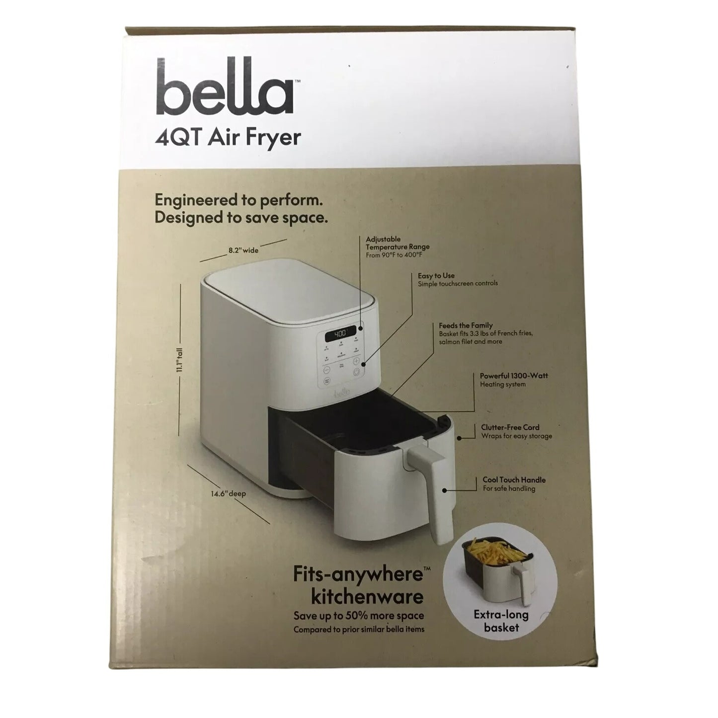 bella 4qt Slim Air Fryer, Oatmilk
