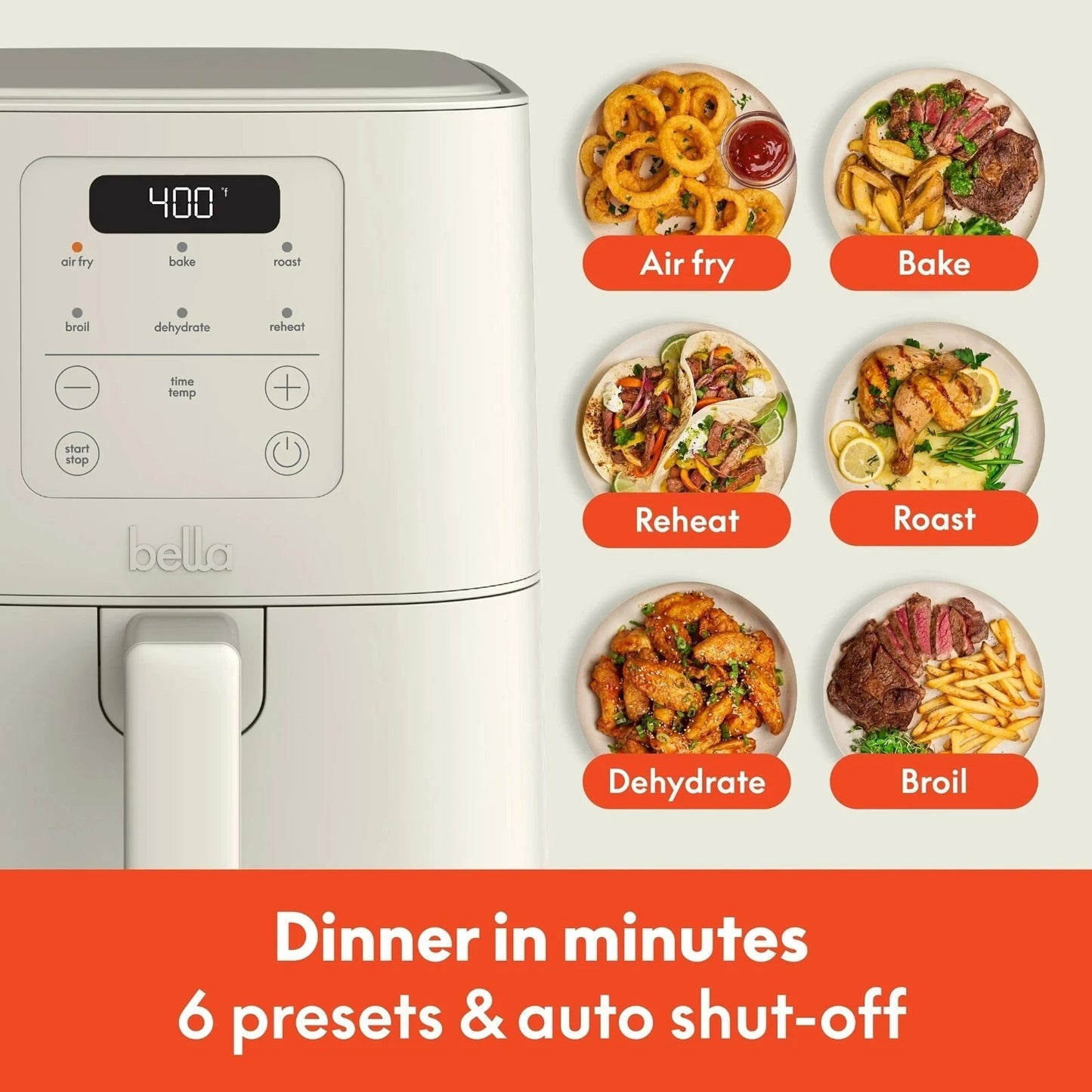 bella 4qt Slim Air Fryer, Oatmilk