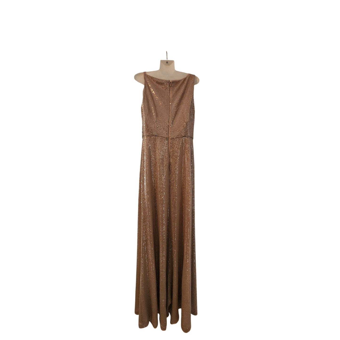 Kay Unger Sequined Champagne Gold Evening Gown dress With Cowl Neckline.