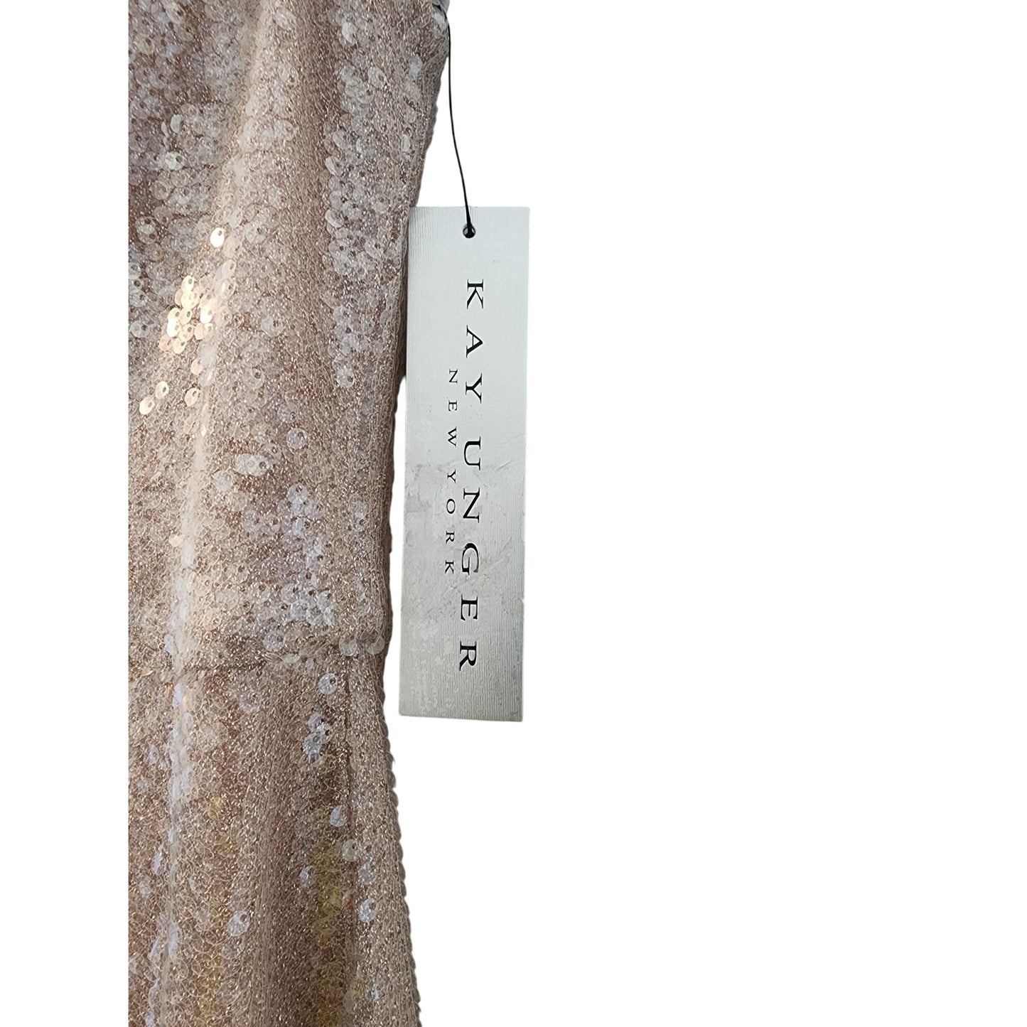 Kay Unger Sequined Champagne Gold Evening Gown dress With Cowl Neckline.