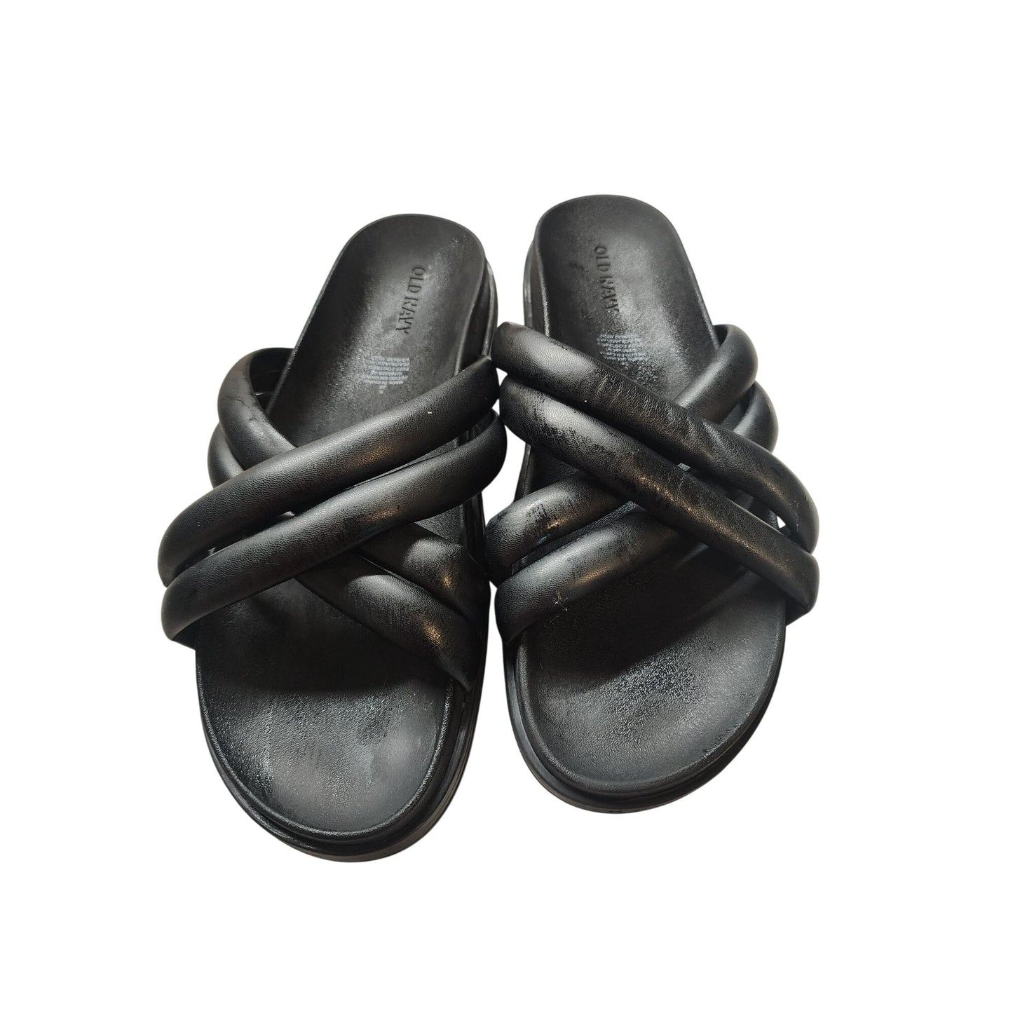 Old Navy Women's Black Faux-Leather Puff Cross-Strap Sandals Size 9