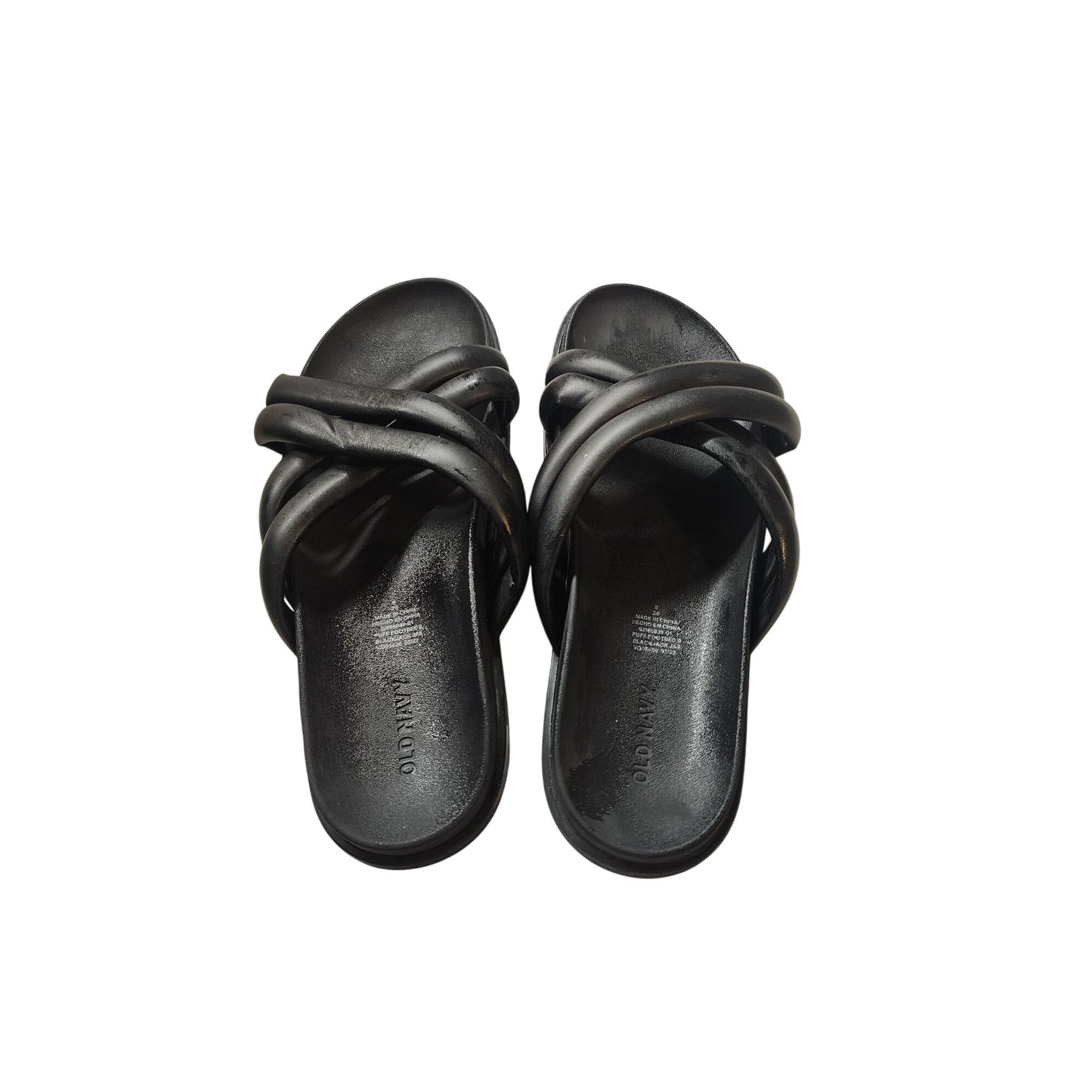 Old Navy Women's Black Faux-Leather Puff Cross-Strap Sandals Size 9
