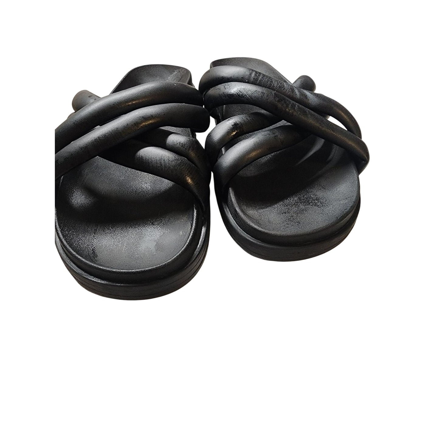 Old Navy Women's Black Faux-Leather Puff Cross-Strap Sandals Size 9
