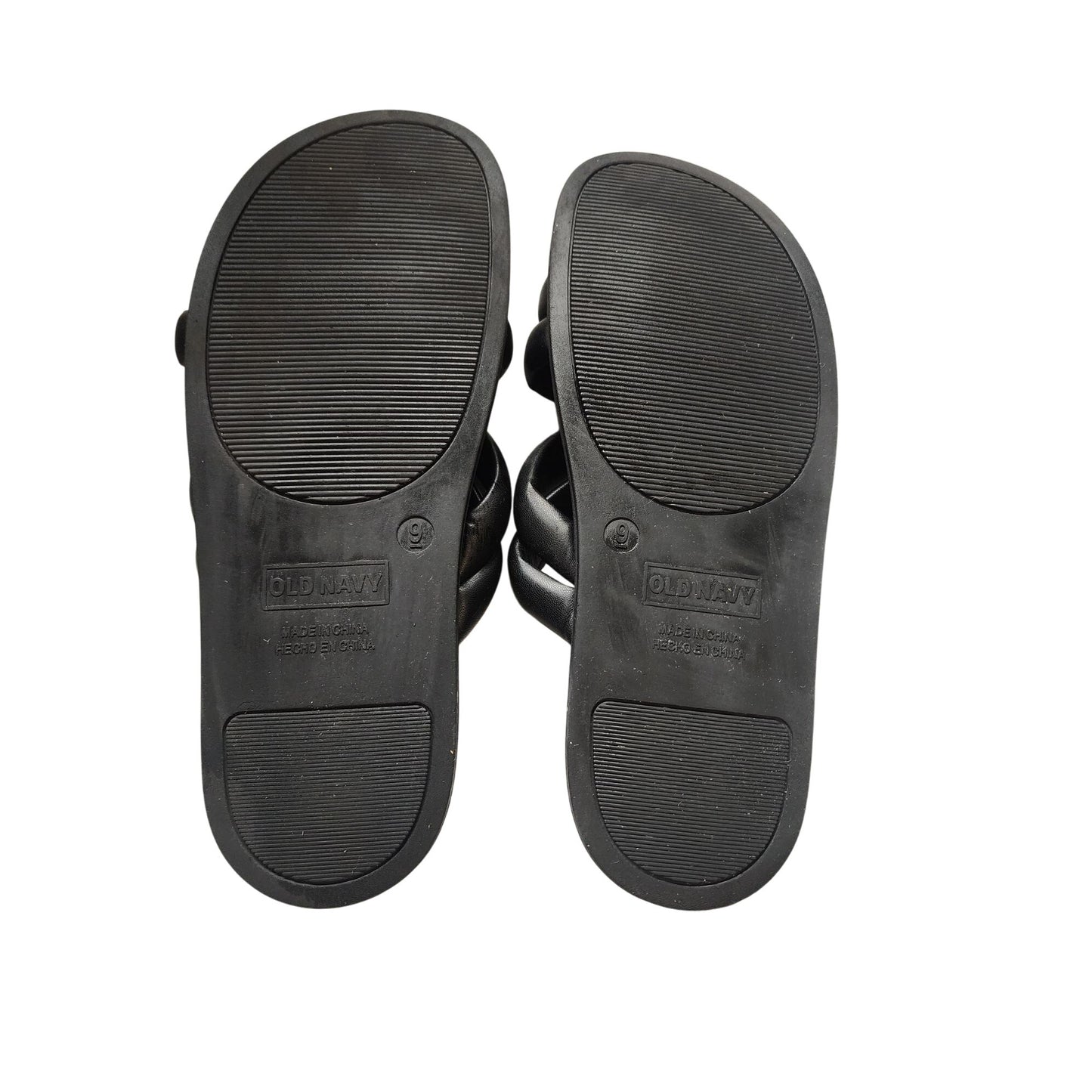 Old Navy Women's Black Faux-Leather Puff Cross-Strap Sandals Size 9
