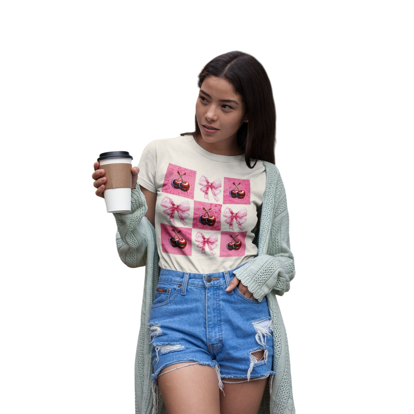 Pretty in Bows & Cherries - Coquette Design WOMENS T-Shirt Cute Casual Style