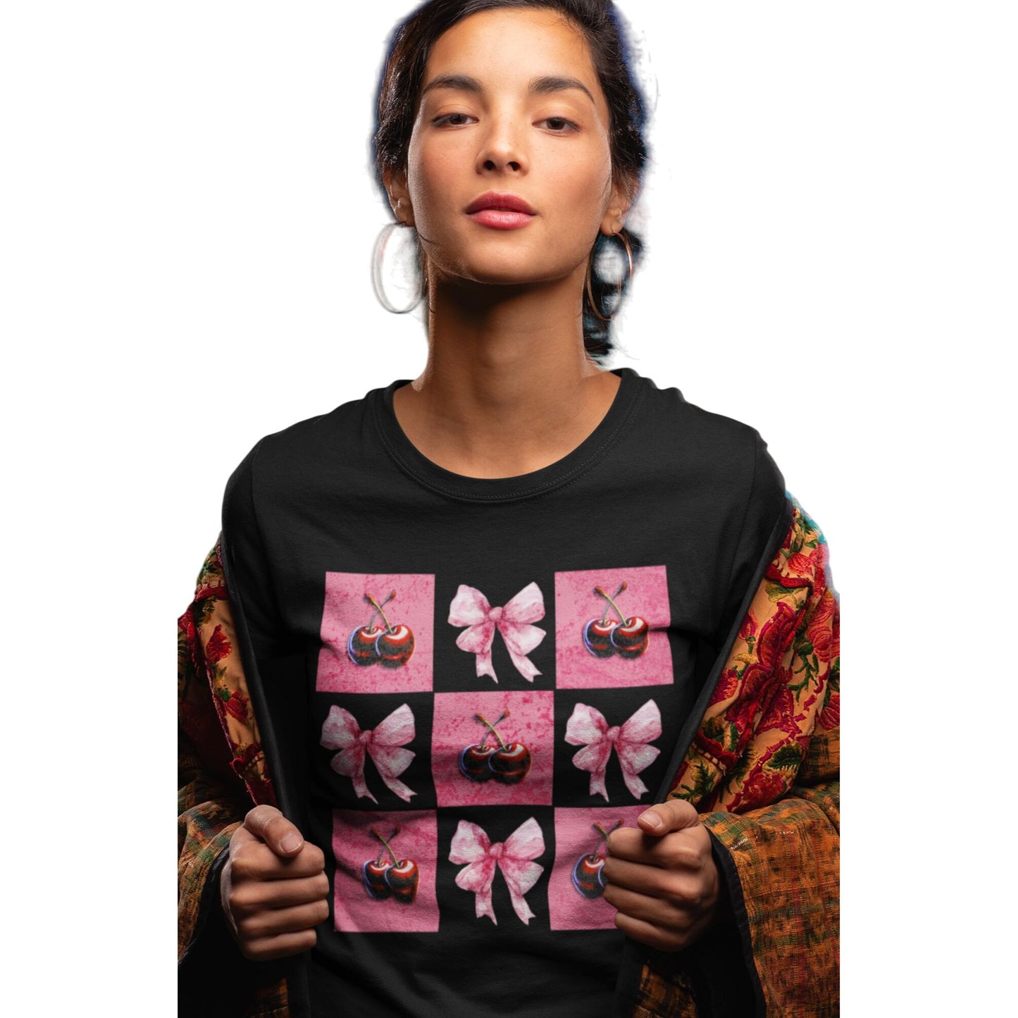 Pretty in Bows & Cherries - Coquette Design WOMENS T-Shirt Cute Casual Style