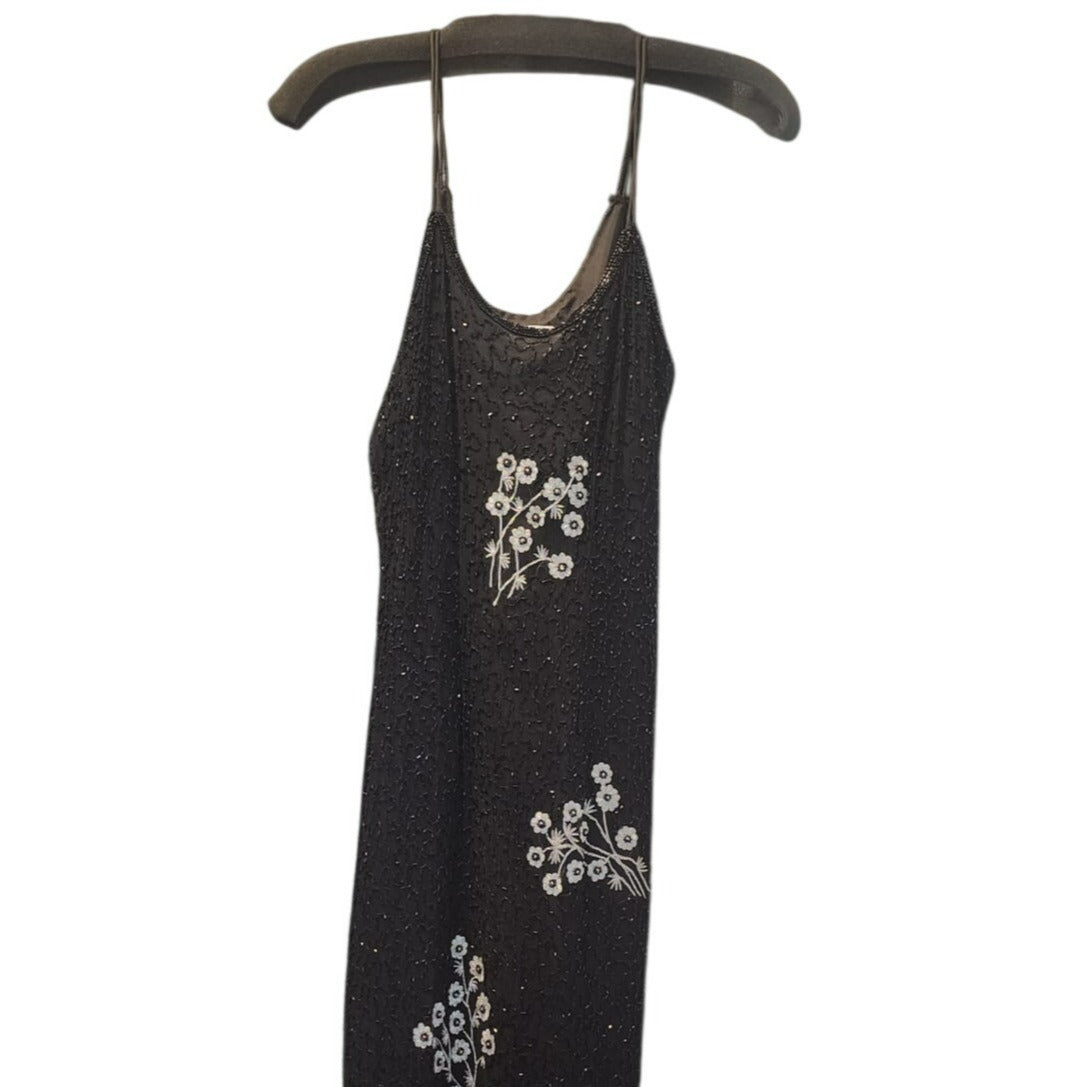 Vintage Mark & John Women's Sequins Beaded Black Silver Dress Size L