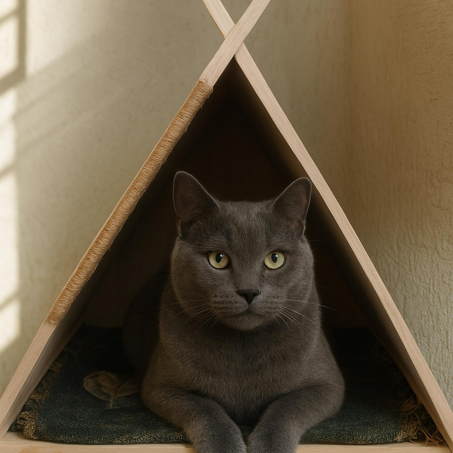 Custom Birch Wood Pet Teepee – Cat or Small Dog Bed Tent | Indoor Pet House | Personalized Color or Stain Options | Handmade Gift Idea