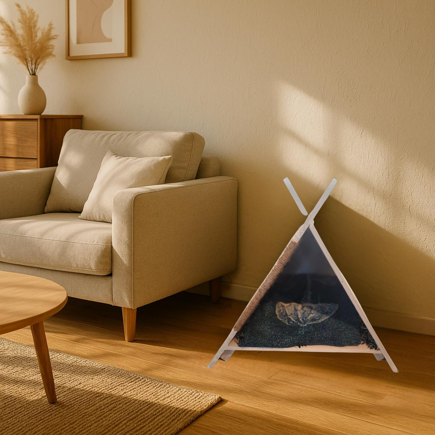 Custom Birch Wood Pet Teepee – Cat or Small Dog Bed Tent | Indoor Pet House | Personalized Color or Stain Options | Handmade Gift Idea