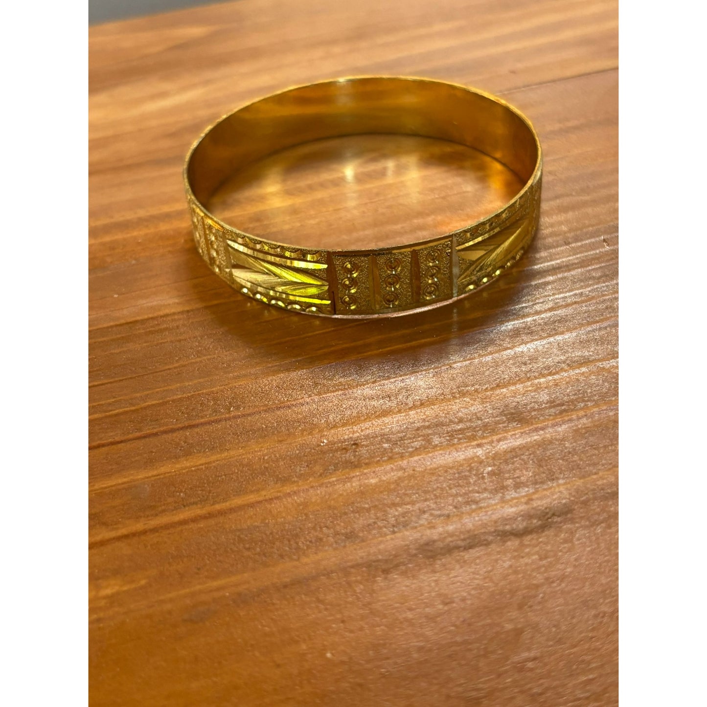 Vintage Moroccan Wide Gold Tone Engraving Brass Etched Bangle Bracelet