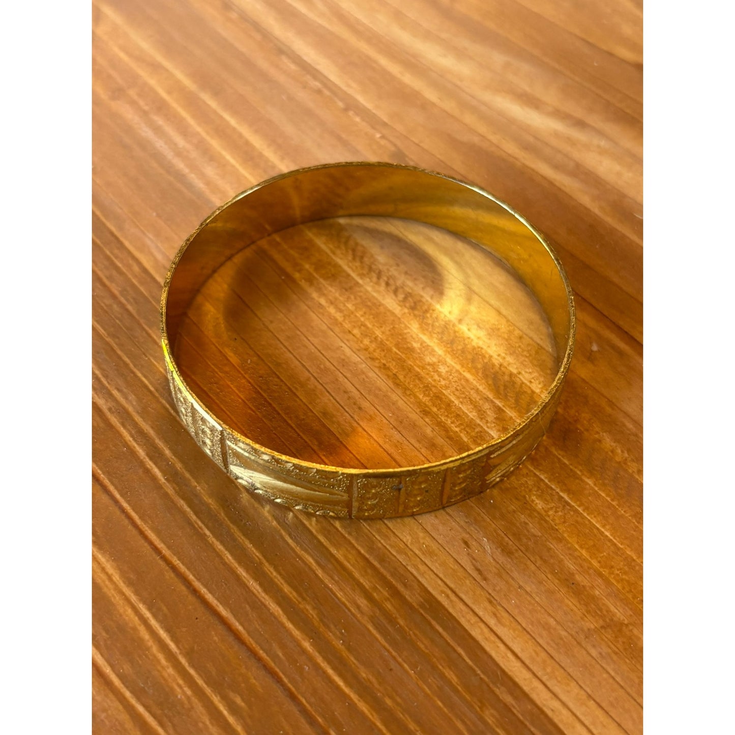 Vintage Moroccan Wide Gold Tone Engraving Brass Etched Bangle Bracelet