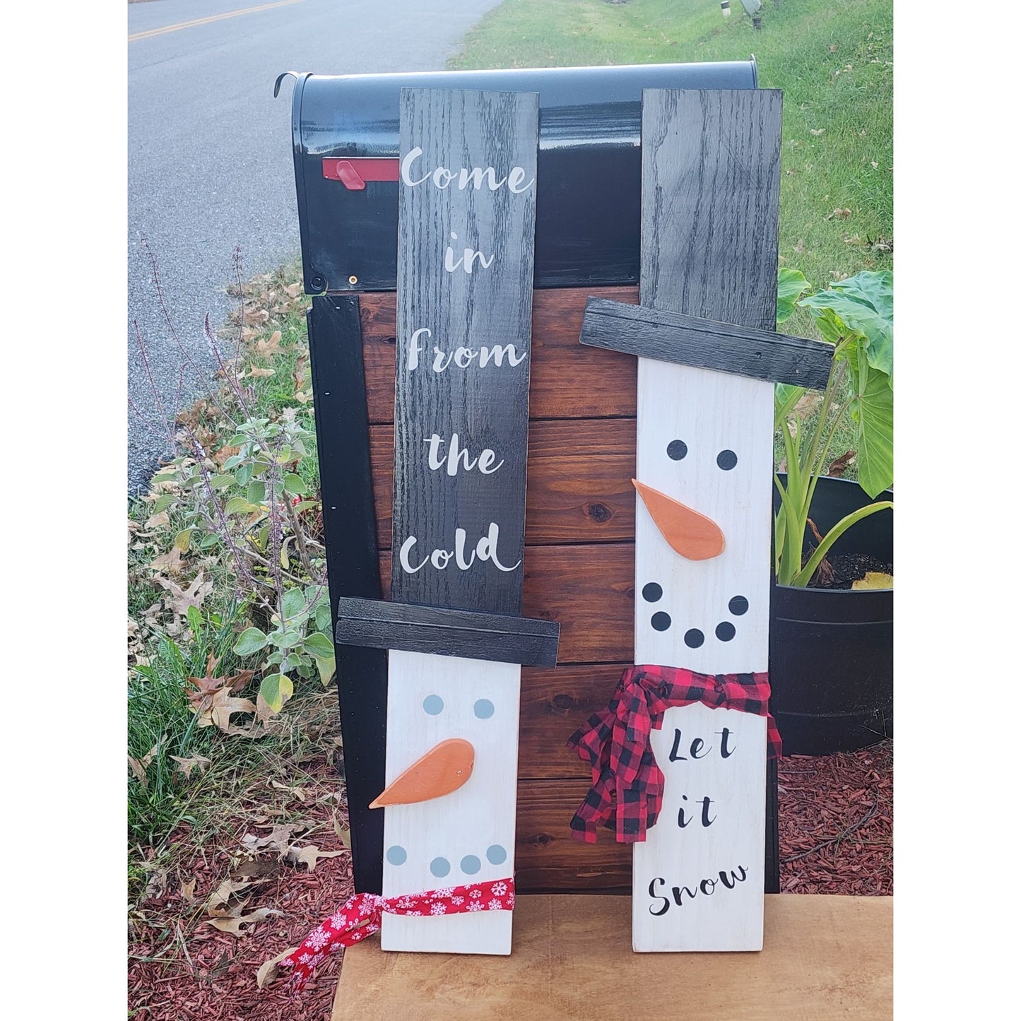 Handmade Wooden Snowman Porch Boards With Hats & Scarves