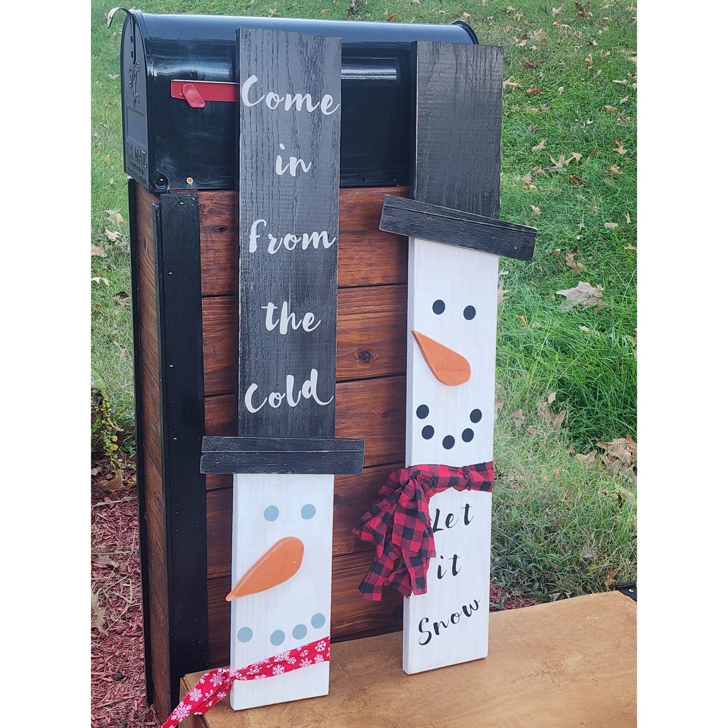Handmade Wooden Snowman Porch Boards With Hats & Scarves
