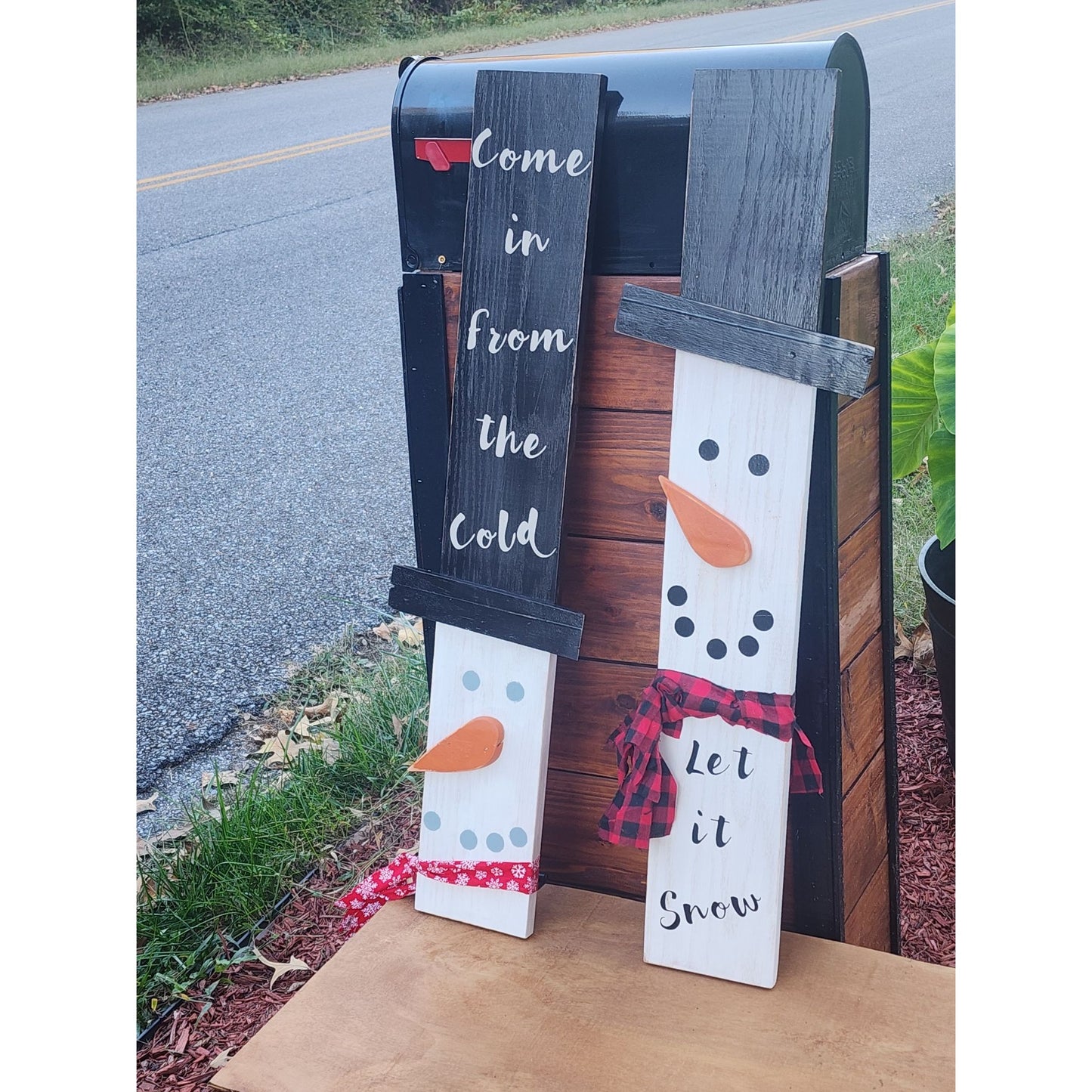 Handmade Wooden Snowman Porch Boards With Hats & Scarves
