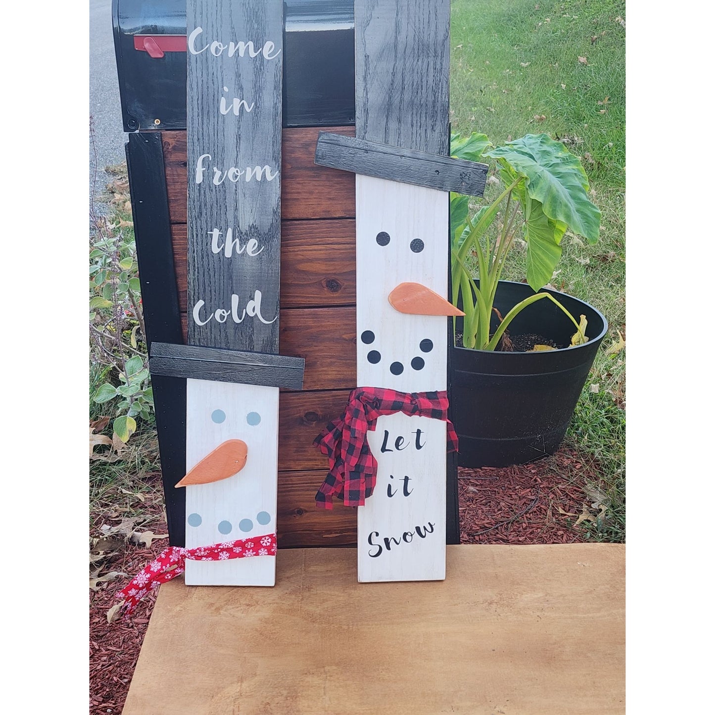 Handmade Wooden Snowman Porch Boards With Hats & Scarves