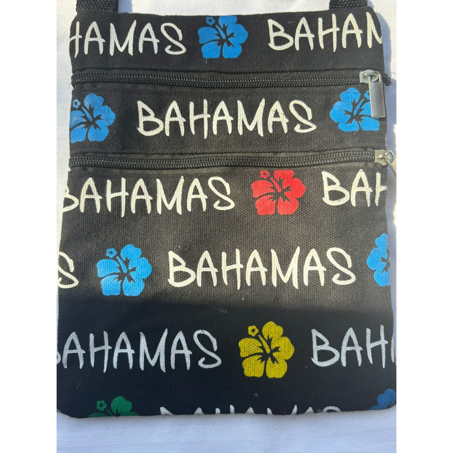 Bahamas Crossbody Pocket Purse Hibiscus Flower Zip Adjustable Strap handbag