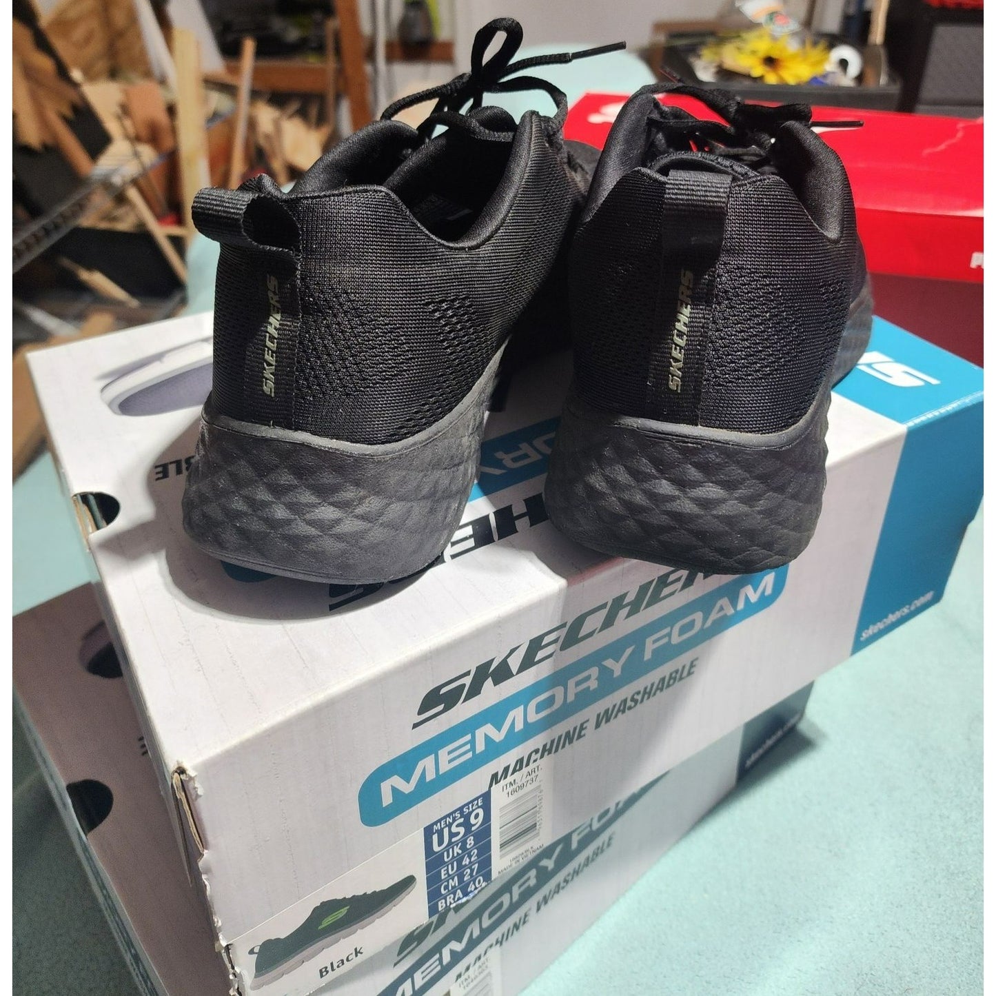 Skechers Mens Black Mesh Lace-Up Athletic Shoes With Memory Foam 9