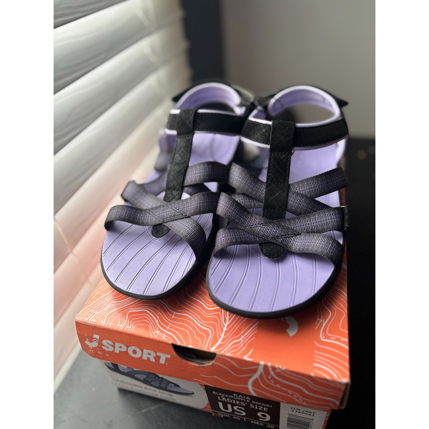 J Sport Kaia Ladies Black & Purple Sandals With Comfortable Contoured Soles