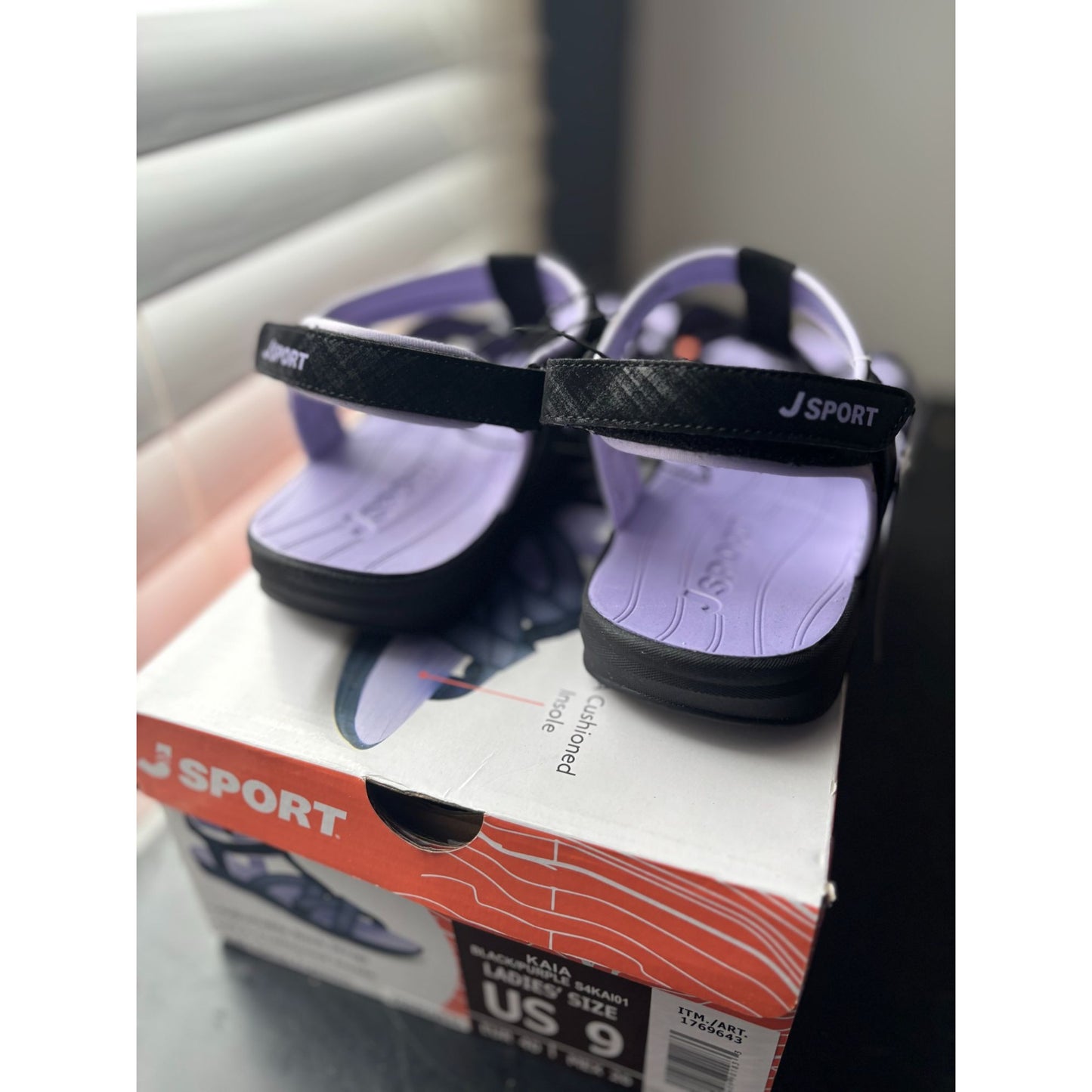 J Sport Kaia Ladies Black & Purple Sandals With Comfortable Contoured Soles