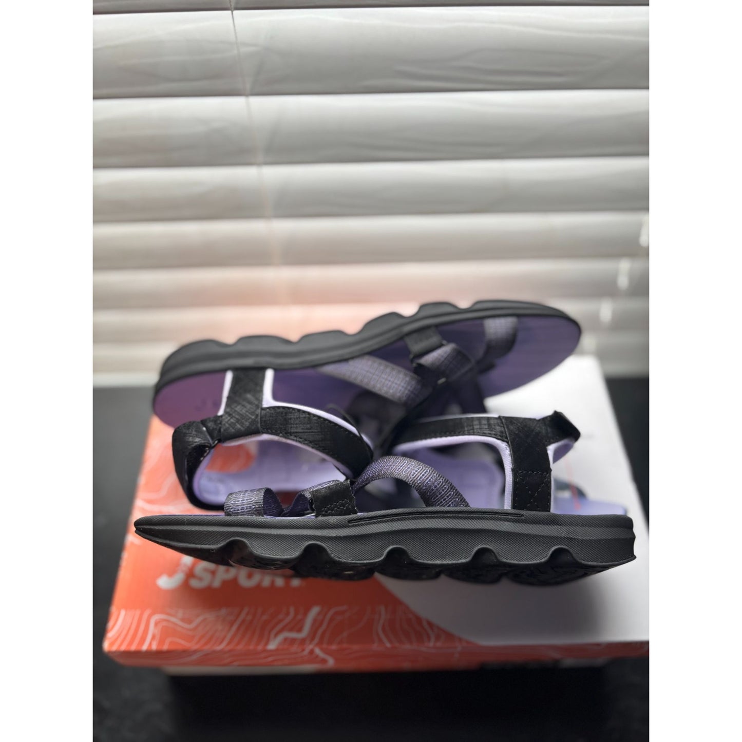 J Sport Kaia Ladies Black & Purple Sandals With Comfortable Contoured Soles