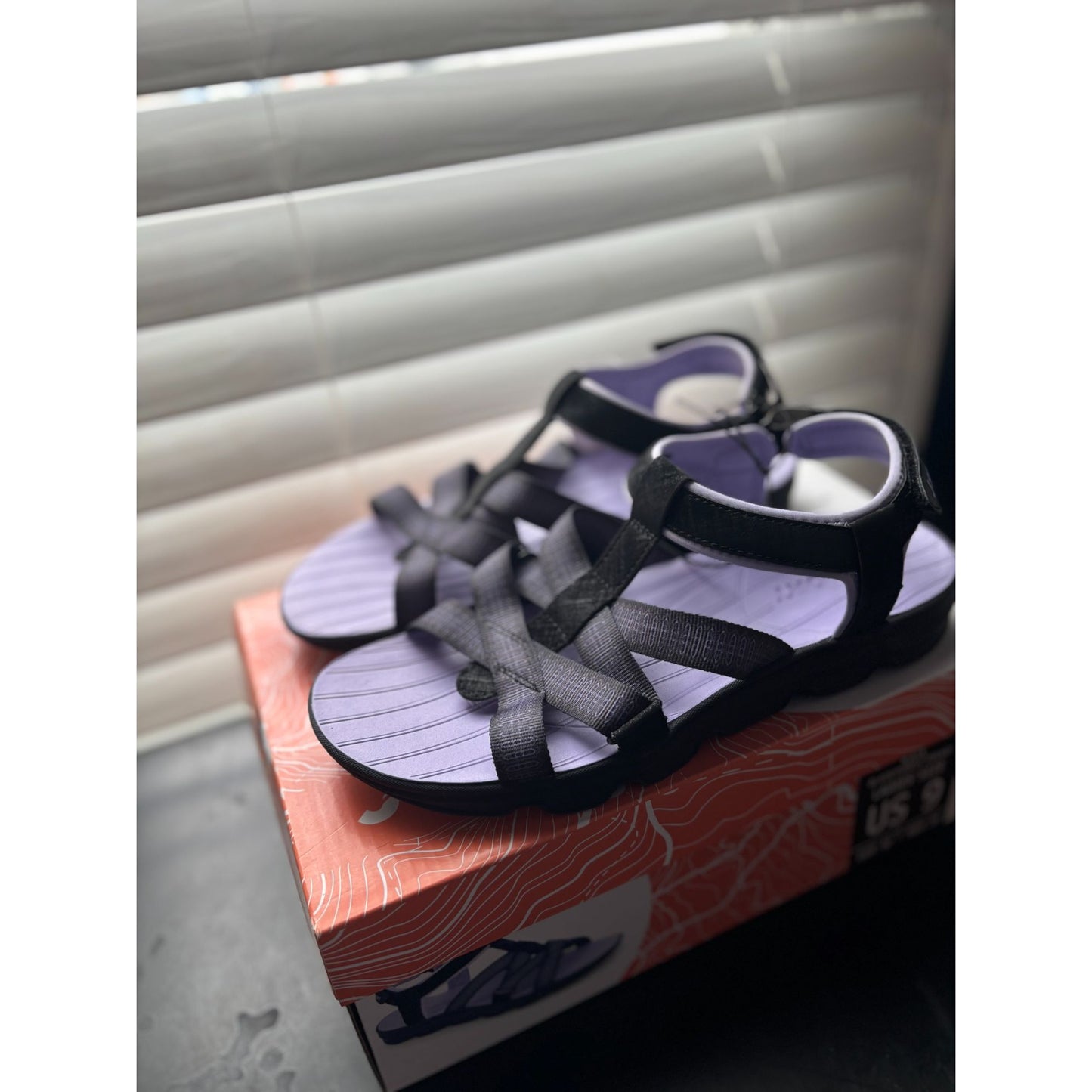 J Sport Kaia Ladies Black & Purple Sandals With Comfortable Contoured Soles