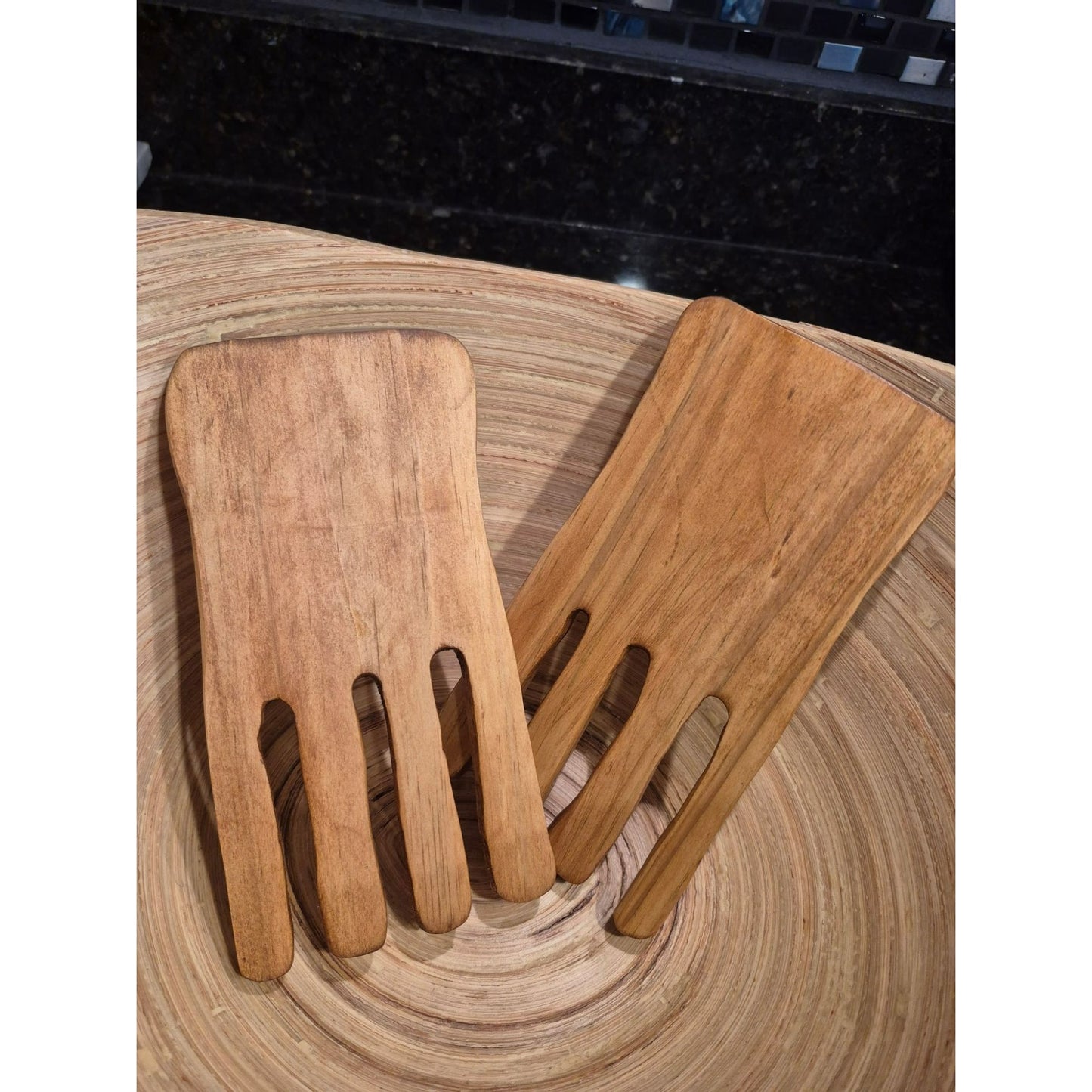 Handmade Cedar Salad Hands Rustic Wooden Serving Forks Eco-Friendly Salad Tossers