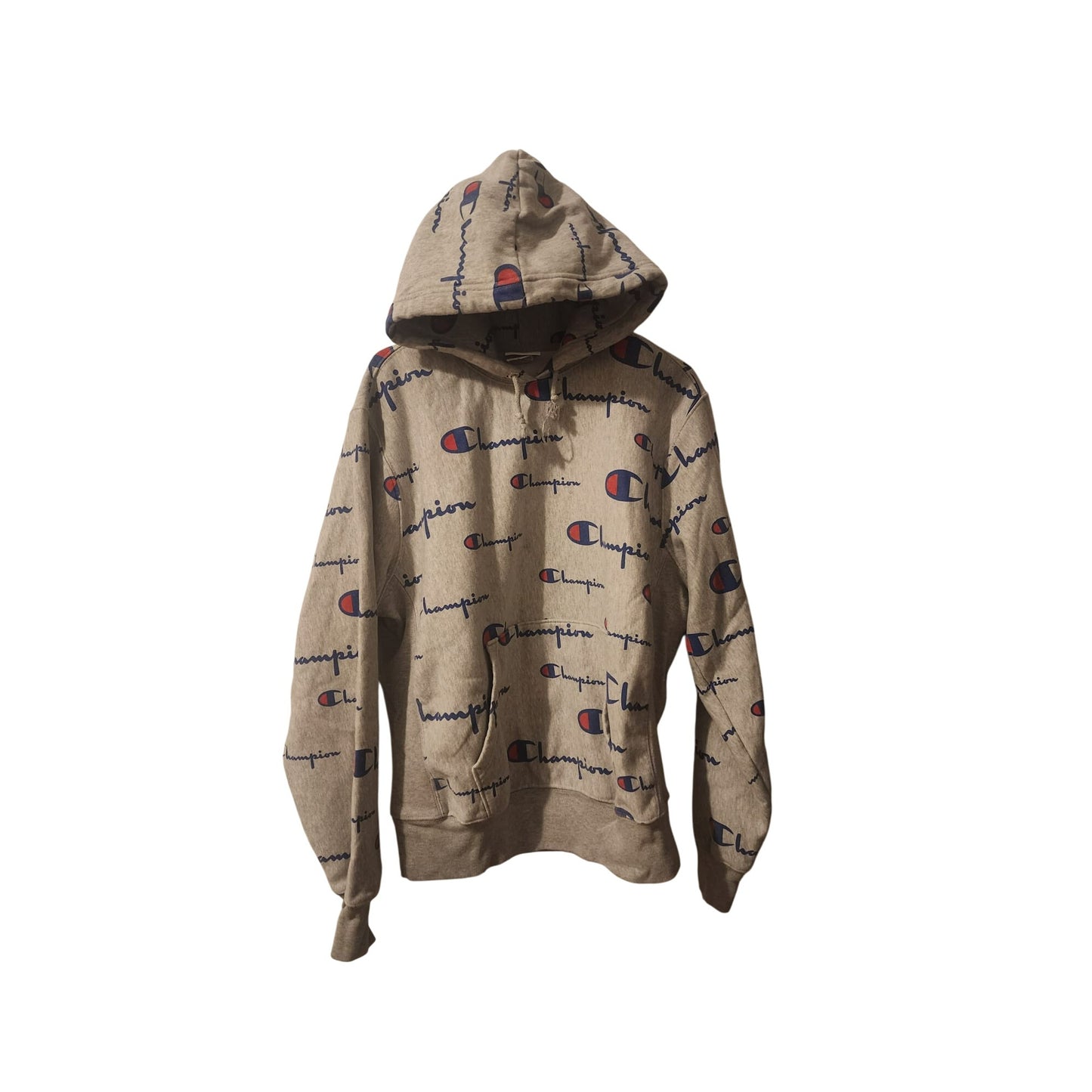 Champion Allover Print Hoodie Beige With Logo For Men Size L