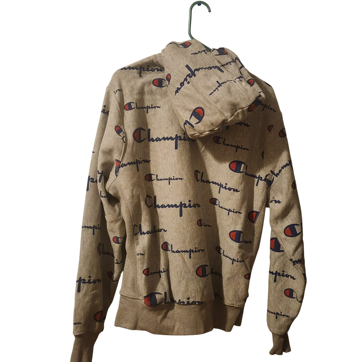 Champion Allover Print Hoodie Beige With Logo For Men Size L