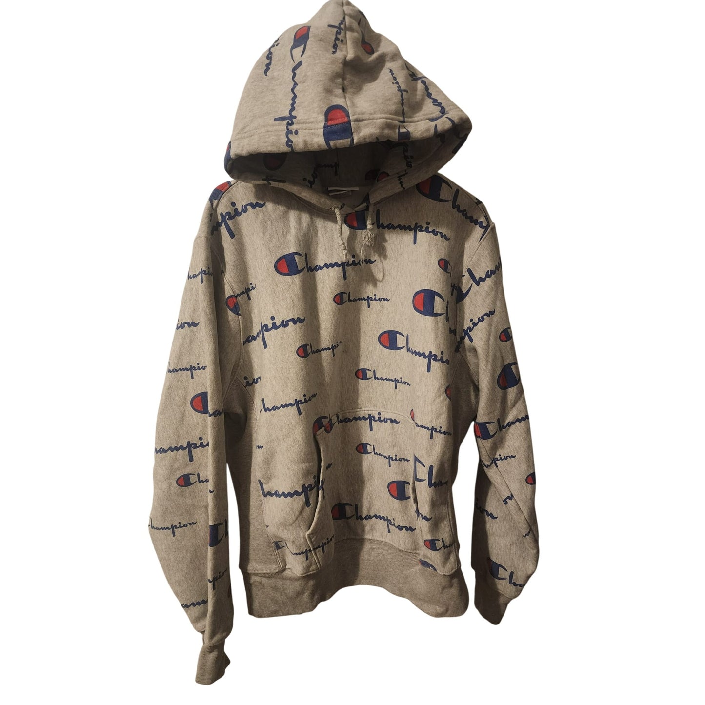 Champion Allover Print Hoodie Beige With Logo For Men Size L