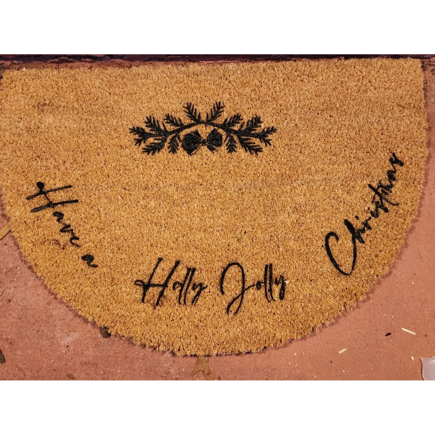 "Have A Holly Jolly Christmas" Half-Moon Coir Doormat
