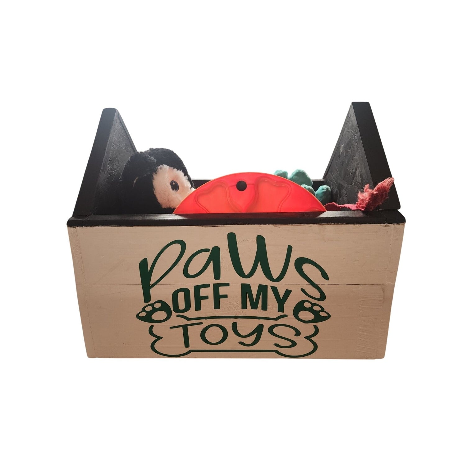 Personalized Dog Toy Storage Box "Paws Off My Toys" Rottweiler Design Wooden For Pet Organization