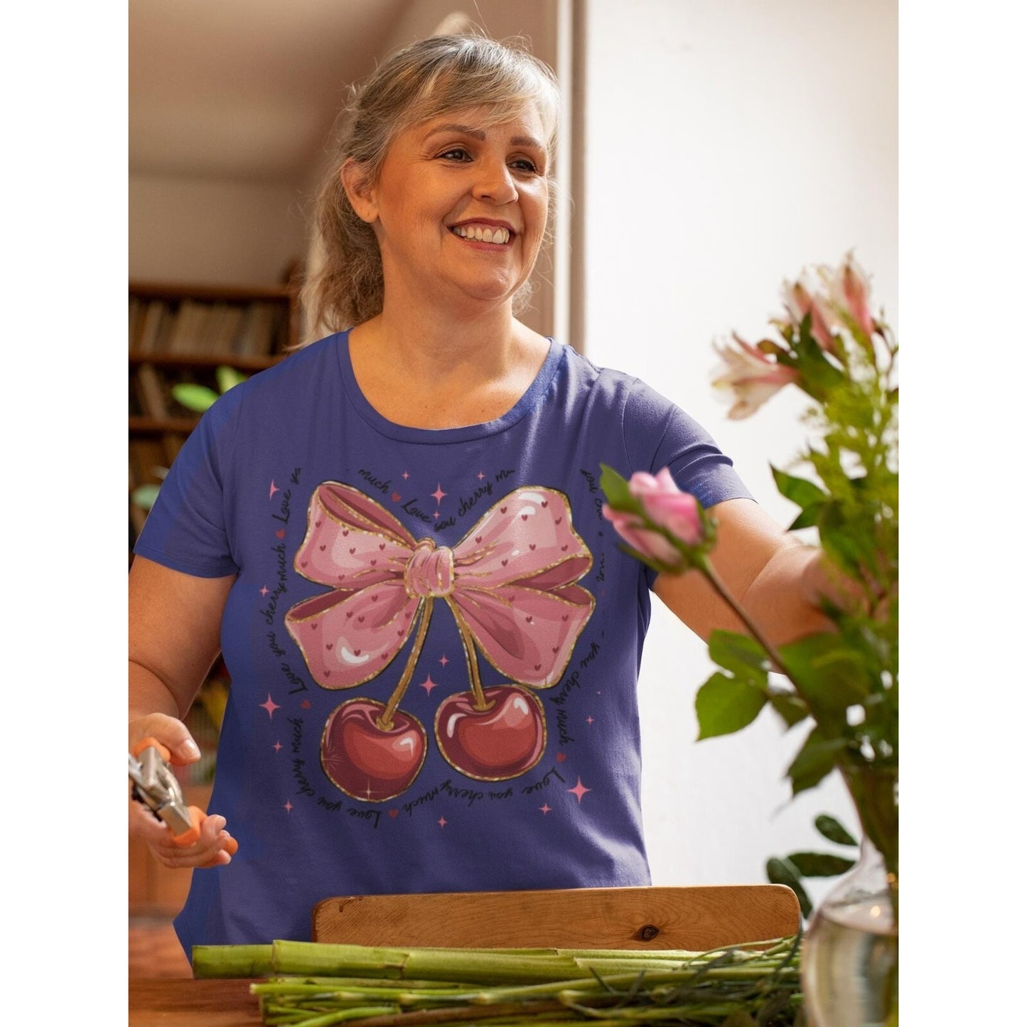 Valentine Cherries Tee Love WOMENS T-Shirt Gift Shirt Valentines Day Top